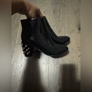 Black Ankle Boots with Pearl Detailing